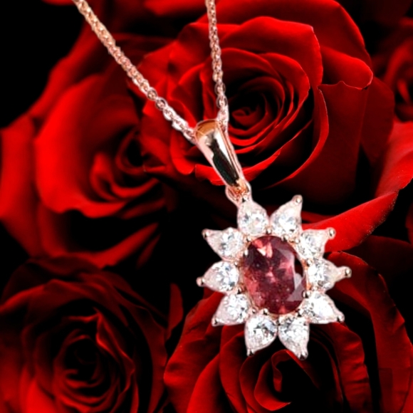 NWT RED ROSE APATITE & MOISSANITE NECKLACE IN ROSE GOLD OVER STERLING SILVER - Picture 3 of 12